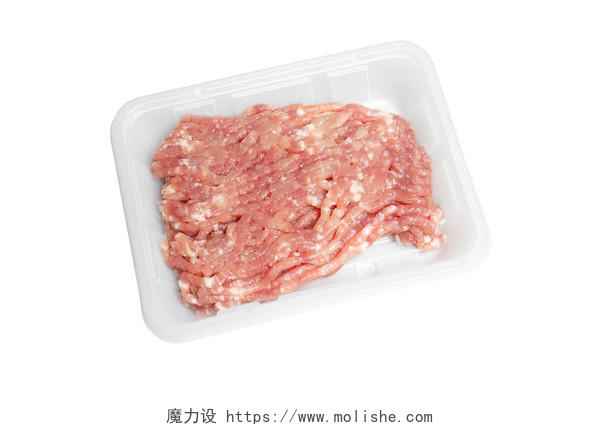 白色的塑料中的碎猪肉